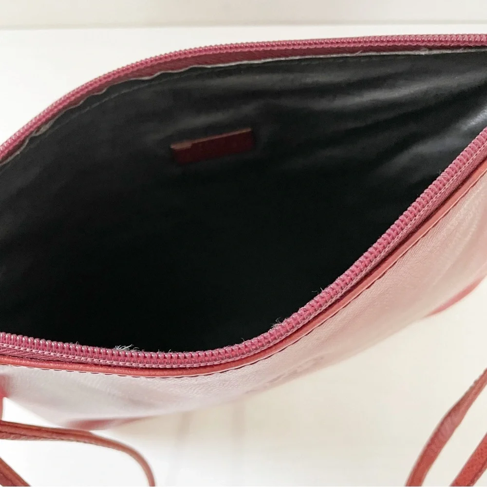 Fendi maroon leather embossed logo vintage crossbody bag